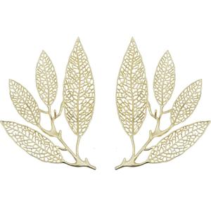 Benjara 18 Inch Set of 2 Wall Art Decor Pieces, Leaf Design, Modern Gold Finish