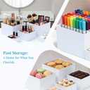 2-in-1 Reversible 6Pcs Buffet Risers With Mini Sign, Marker & Cleaning Cloth, Reusable Acrylic Food Display Stands for Buffet Table Party Catering, White Food Risers for Dessert Cake Treat