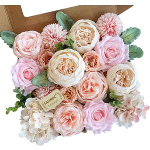 FPMSQDY Artificial Peonies Flowers, Pink Cake Flowers Fake Silk Roses with Stems Faux Tulip Wedding Bridal Bouquets for Table Centerpieces Floral Arrangement Arch Home Decoration