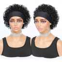 Headband Wig Human Hair Curly Wave Wig Pixie Cut Curly Wig Put on and Go No Gel Short Culy Headband Wigs for Black Women None Lace Front Wig Human Hair 150% Density Natural Black 6 Inch
