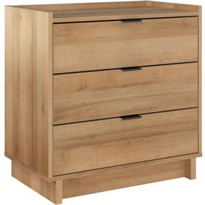 Prepac Simply Modern Nightstand Bedside Table, Natural Oak Nightstand for Bedroom, End Table with 3 Drawers 26.5" W x 26.75" H x 16" D