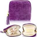 Travel Jewelry Case Small Soft Velvet Organizer Pouch Travel Gifts for Women Storage Bags Mini Jewelry Bag for Gemstones Bracelets Healing Crystal Earring Necklaces Small Pouch Bag Purple