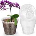 FUIJOL Small Orchid Pots with Holes for Repotting 8 Pack, 4 Inch Clear Pots for Orchids with Drainage Indoor Outdoor, Plastic Flower Plant Pot Indoor Outdoor, Slotted Orchids Planter (4 Inch)