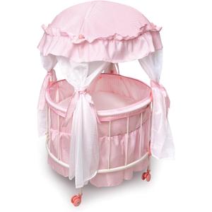 Badger Basket Pavilion Doll Bed for Dolls - Includes Padded Mat - Durable, Stylish Toy Furniture with Canopy for Pretend Play & Dcor for Kids Ages 3+ - Pink, 18