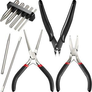 10 Pieces Metal DIY Model Tool Sets Tab Edge Cylinder Cone Shape Bending Assist Tools and Nozzle Pliers Flat Nose Pliers Needle Nose for 3D Metal Jigsaw Puzzles Assembly
