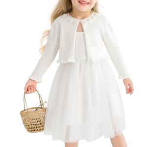 Toddler Girls White Cardigan Sweater Bolero Shrug Kids Knit Long Sleeve Crop Tops Button Closure Jacket 3-4T