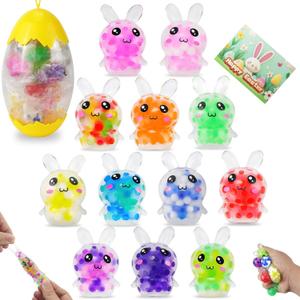 12 Packs Bunny Squeeze Toys with Gift Card, Bunny Stress Balls Squishies Toys for Kids Girls Boys Easter Egg Hunt Party Favors for Kids Birthday Gifts for Boys Girls