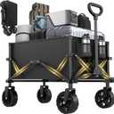 Collapsible Wagon with Wheels, Portable Wagons Carts Foldable, Folding Wagon Cart for Groceries, Sports Garden Shopping Utility Wagon, Black