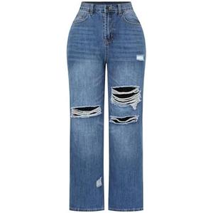 THUNDER STAR Womens High Waisted Wide Leg Jeans Stretchy Distressed Denim Pants, Small
