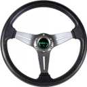RASTP Universal Racing Steering Wheel 13.8/350mm 6 Bolts Grip Vinyl Leather & Aluminum with Horn Button for Car -Gray