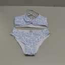 OYOANGLE Girl's 2 Piece Ditsy Floral Bikini Swimsuit Ring Linked Ruched Bathing Suit Blue 10-11Y