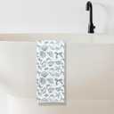 Blue Bow Beach Coastal Seashell Kitchen Towels, Coastal Nautical Dish Tea Towels, Preppy Ocean Conch Shell Starfish Decorative Hand Towel for Kitchen Bathroom, 16x24 Inch