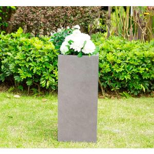 Kante 28" H Square Natural Concrete/Fiberglass Indoor Outdoor Modern Seamless Tall Planter, 14"W x 14"L x 28"H