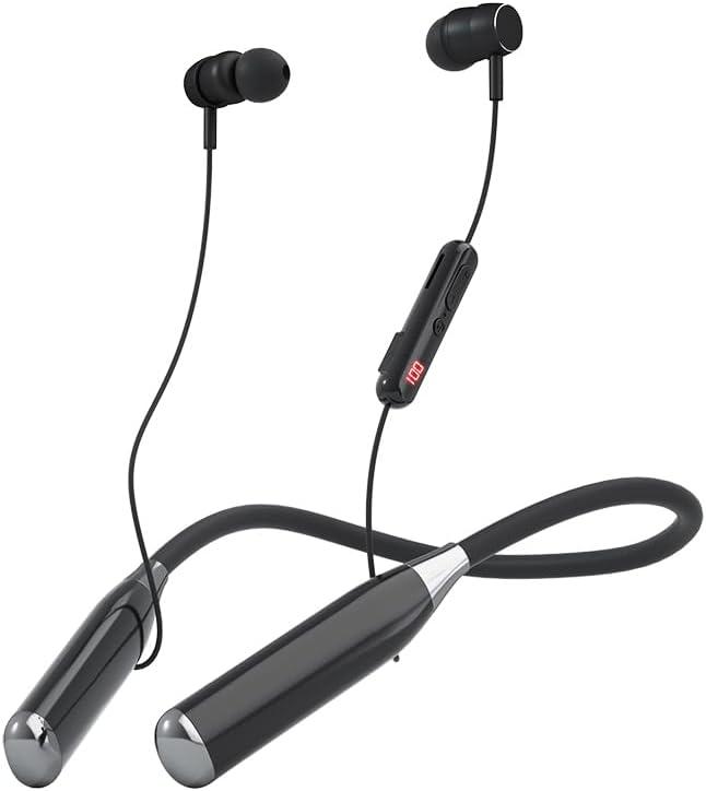 X9i Neckband Bluetooth Headphones – 200H Playtime, Real-Time Monitoring, LED Display, 7 EQ Modes, TF Card Support, Magnetic Earbuds, USB-C Fast Charging, Black