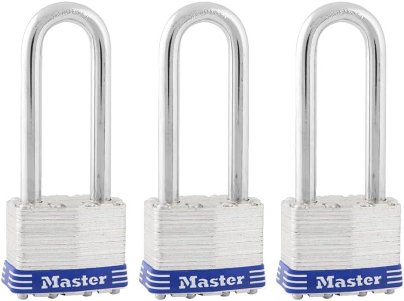 Master Lock Silver Outdoor Keyed-Alike Padlocks with Keys, Extra Long Shackle Lock for Gate, Fence, Shed, or Other Equipment, 3 Pack, 1TRILJ