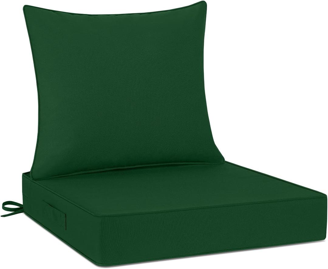 24x24 Outdoor Cushions for Patio Furniture, Washable Deep Seat Patio Cushions with Removable Cover, Waterproof Outdoor Cushions with Non-Slip Ties and Handle, Patio Chair Cushions with Back,Dark Green