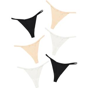 DEANGELMON Seamless G-string Thongs for Women - No Show Thong Underwear Low Rise Stretch Panties Workout Pack (Small, Milk Coffee - 6 Pack)