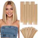S-noilite Clip in Short Hair Extensions Remy Real Human Hair 6pcs Single Mini Clip on Hairpin Hairpiece for Women for Highlight, 10 inch Highlight Golden Brown & Blonde