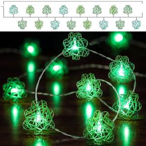 Tuanse St. Patrick's Day Decorations String Lights Battery Operated 10 ft 20 LED 3D Hollowed Rattan Big Clover String Light Green Lucky Clover Lamp for Indoor Outdoor Garden Irish Party Ornament