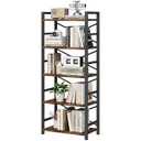 Organization and Storage, 5 Tier Bookshelf, Tall Bookcase with Shelves, Wood and Metal Book Shelf Storage Organizer, Industrial Display Standing Shelf Unit for Bedroom, Living Room, Rustic Brown