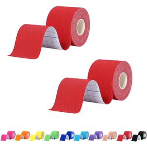 Pro Synthetic Kinesiology Tape 2 Rolls, Athletic Sports Tape for Muscle Joint Support, Pain Relief for Knee Elbow Wrist Ankle, 2 in x 16.4 Ft, Red