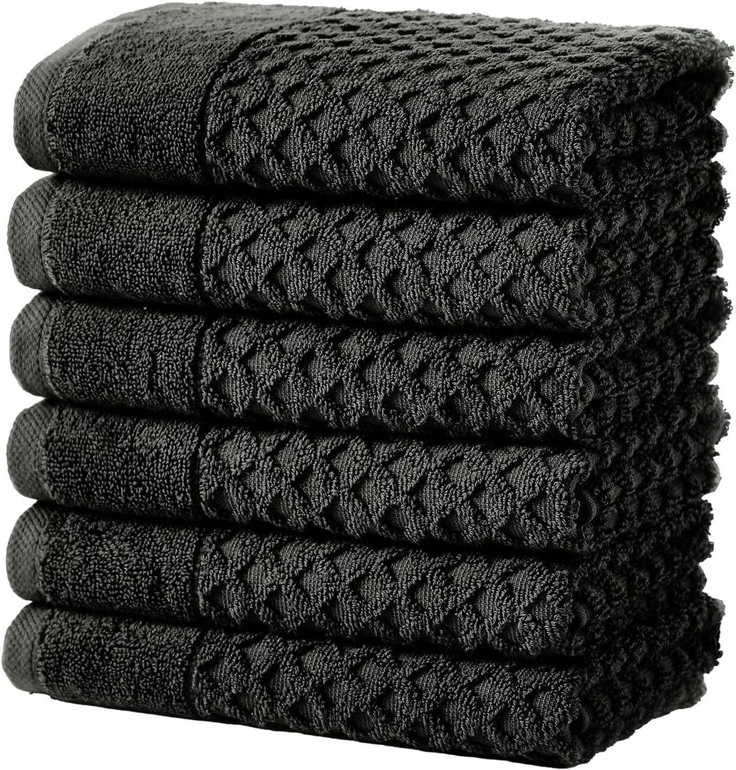 Dark Grey Bath Towels - 100% Cotton 6 Pack 26x16 Hand Towel Set - Absorbent, Durable, Quick-Dry Towels for Bathroom (Midnight)