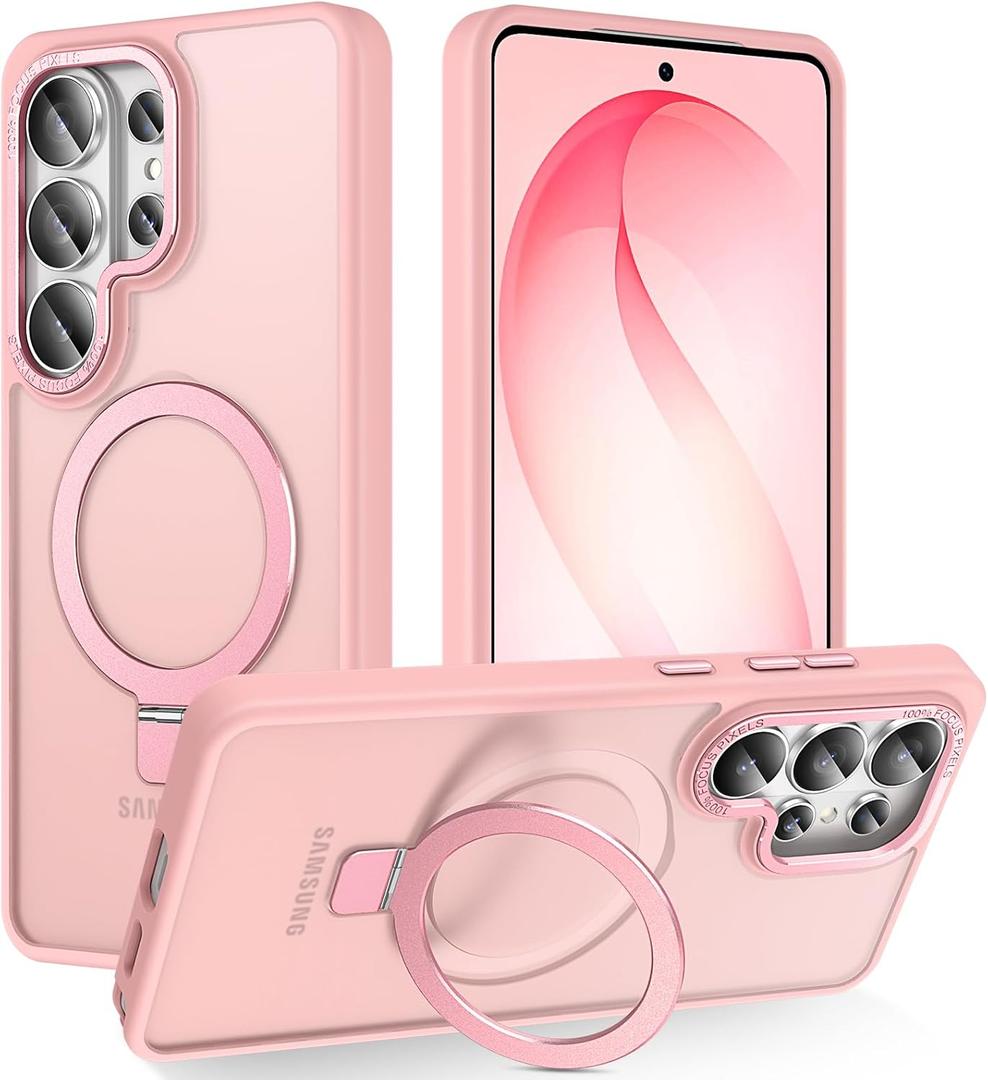 STERKER Designed for Samsung Galaxy S26 Ultra Case Magnetic Ring Stand [Military Grade Drop Protection][Compatible with Magnetic] Translucent Slim S26 Ultra, Pink