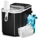 ZAFRO Countertop Ice Maker, 26Lbs/24H, 9 Bullet Cubes in 6 Mins, Self-Cleaning Portable Ice Machine with 2 Ice Sizes (S/L), Quiet Compact Design, Double Handles, for Home, Party, RV, Camping, Black