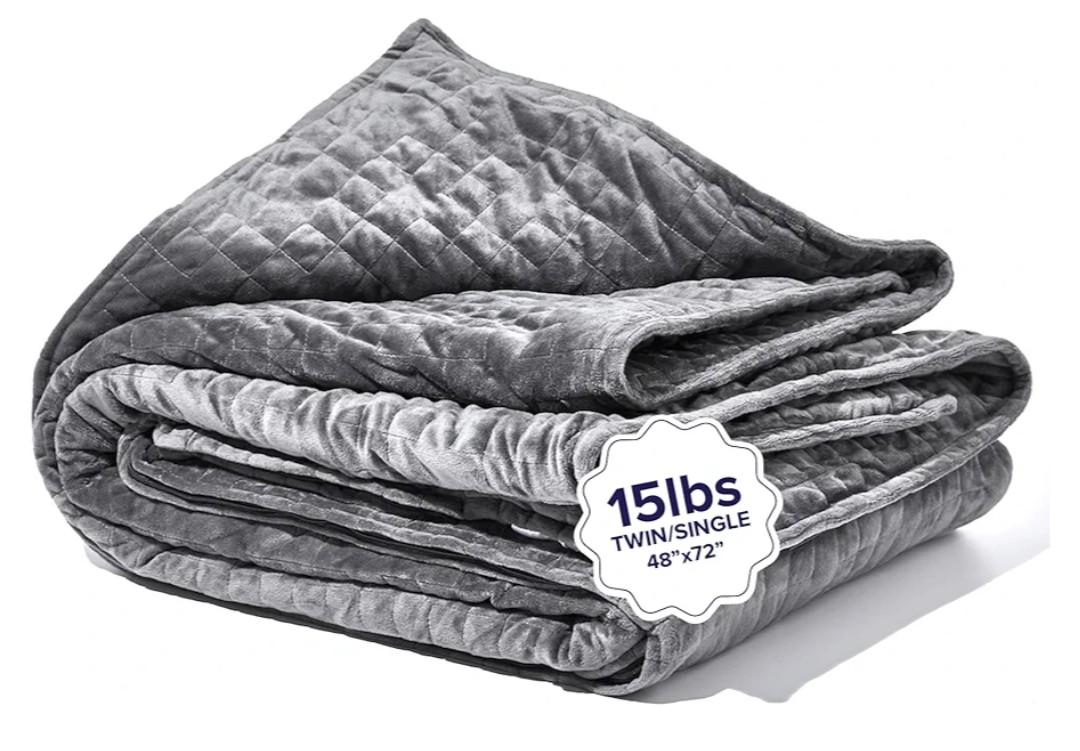 Gravity Weighted Blankets for Adults, 15lbs Grey (48" x 72", Twin/Single) - Heavy Comfort Cotton Blanket with Glass Beads - Utra-Soft Premium Breathable Microfiber Duvet Cover - Machine Washable