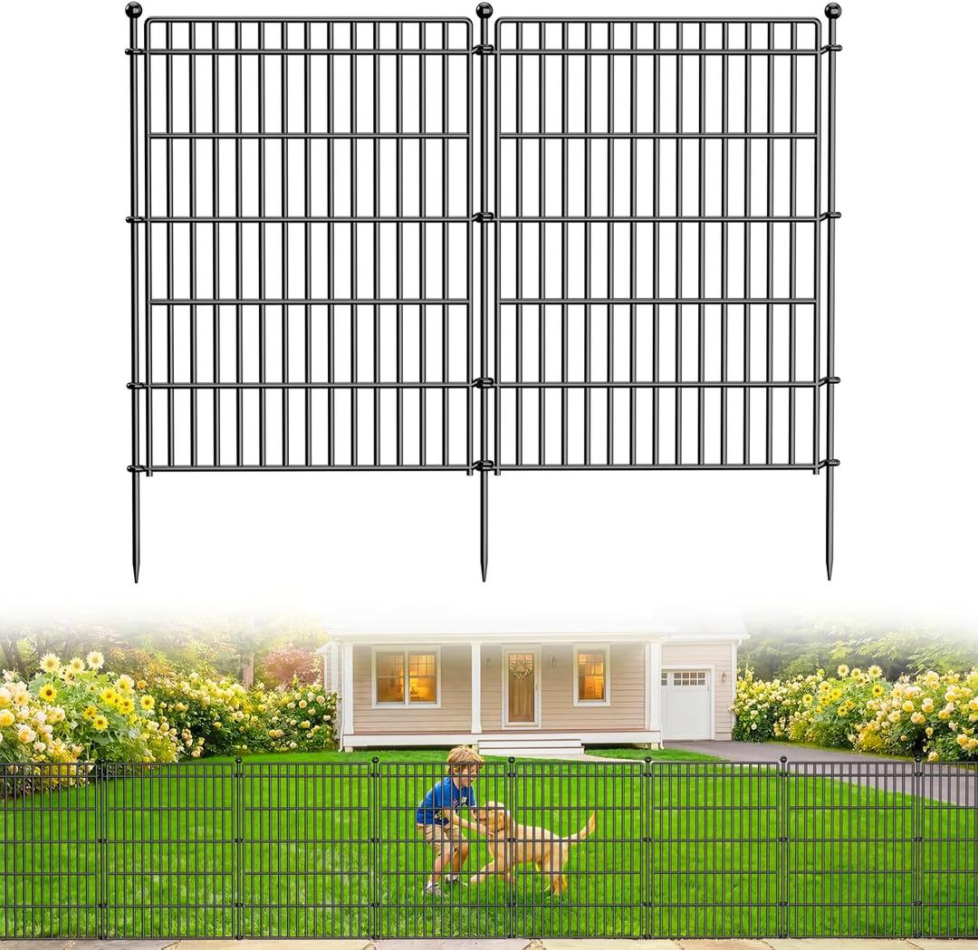 5 Panels No Dig Garden Fence Animal Barrier, 34in(H) 11.25ft(L) Decorative Metal Outdoor Dog Fence, Rustproof Pet Fencing for Yard, Patio, Flower Bed -Temporary Fencing| Easy to Install