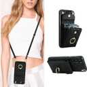 QLTYPRI Crossbody Wallet Case for Samsung Galaxy S24, PU Leather Phone Case with RFID Blocking Card Slots Holder Ring Kickstand Wrist Strap Lanyard Handbag Purse Cover for Samsung S24  Black