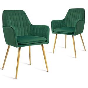 CangLong Dining Chairs Set of 2, Mid Century Modern Dining Room Chairs, Upholstered Velvet Dining Chair with Metal Legs, Vanity Chairs, Accent Chair for Kitchen, Living & Dining Room, Green