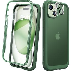 Diaclara Designed for iPhone 15 Case, Full Body Rugged Case with Built-in Touch Sensitive Anti-Scratch Screen Protector, with Camera Lens Protector for iPhone 15 6.1" (Frosted Green)