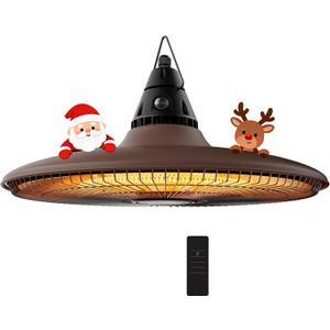 Hanging Heater, 1500W Outdoor Electric Patio Ceiling Heater with Remote Control, Infrared for Courtyard, Garage, Patio, Overheat & Tip-Over Protection, Waterproof, Brown