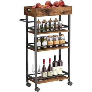 Asgolion Slim Storage Cart, 4 Tier Rolling Cart with Handle, Rolling Carts with Wheels, Metal Frame Narrow Cart for Small Spaces for Kitchen, Dining Room, Bathroom, Laundry Room, Office