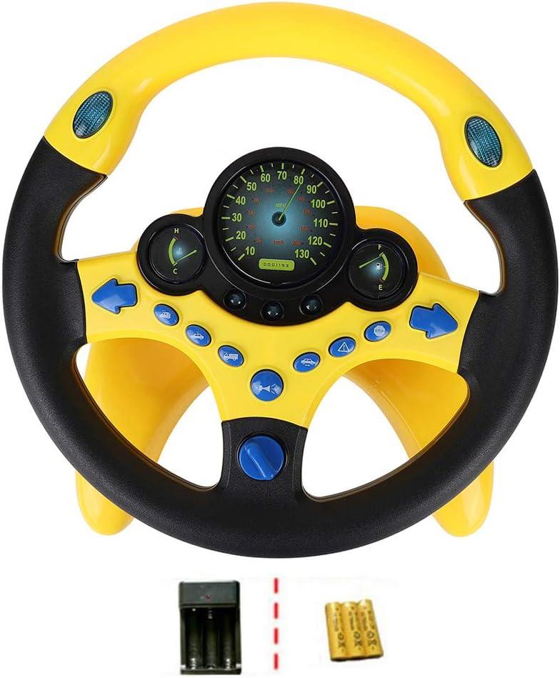 Coherny Simulated Driving Controller Portable Simulated Driving Steering Wheel Copilot Toy Children's Educational Sounding Toy Small Steering Wheel Toy Gift Funny Interactive Driving Wheel with Music (Yellow)