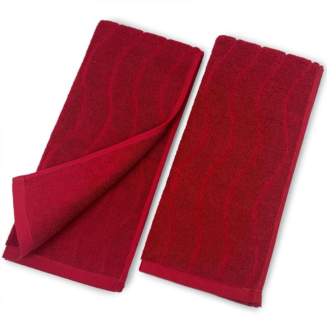 2-Piece Hand Towels for Bathroom in Red, Super Soft Decorative Hand Towel Set, Wavy Jacquard, Small Size 13x29 Inches