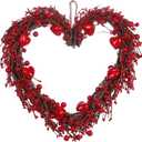 VioletEverGarden Valentine’s Day Wreath,15” Heart Shaped Wreath with Red Berries for Valentine’s Day Wedding Festival Decor