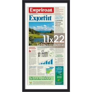 upsimples 11x22 newspaper frame, Display Pictures 10x20 with Mat or 11x22 Without, Wall Hanging Photo Frame, Black, 1 Pack