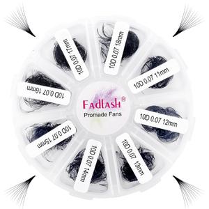 Lash Extension 1000 Fans/Tray Mixed Premade Fans Eyelash Extensions D Curl Promades Eyelash Volume Lash Extensions Loose Fans Pre Made Volume Lashes Pointed Base (10D-0.07D, 11-18mm)
