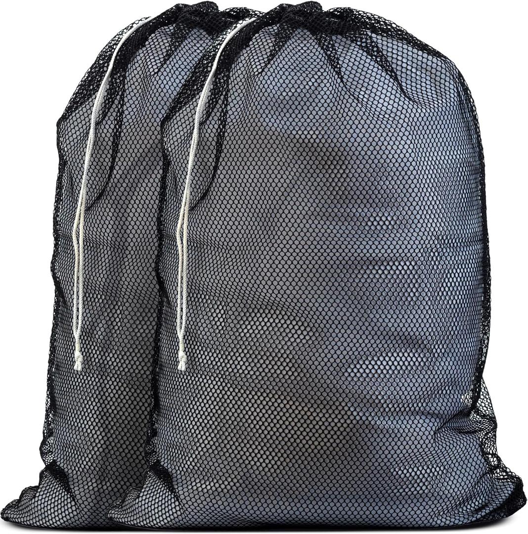 Mesh XL Laundry Bags - Pack of 2 - Large 24" x 36" - Durable, Machine Washable with Secure Drawstring Closure - Perfect for College Dorms, Laundromats, Apartments (Black)