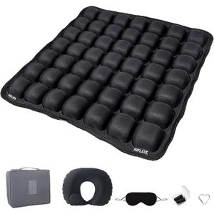 Inflatable Travel Airplane Seat Cushion, 49 3D Air Cells Soduuer Travel Cushion Set with Self-Inflating Press Button for Long Flights, Portable Seat Cushions for Car Office Kitchen Chairs Wheelchair