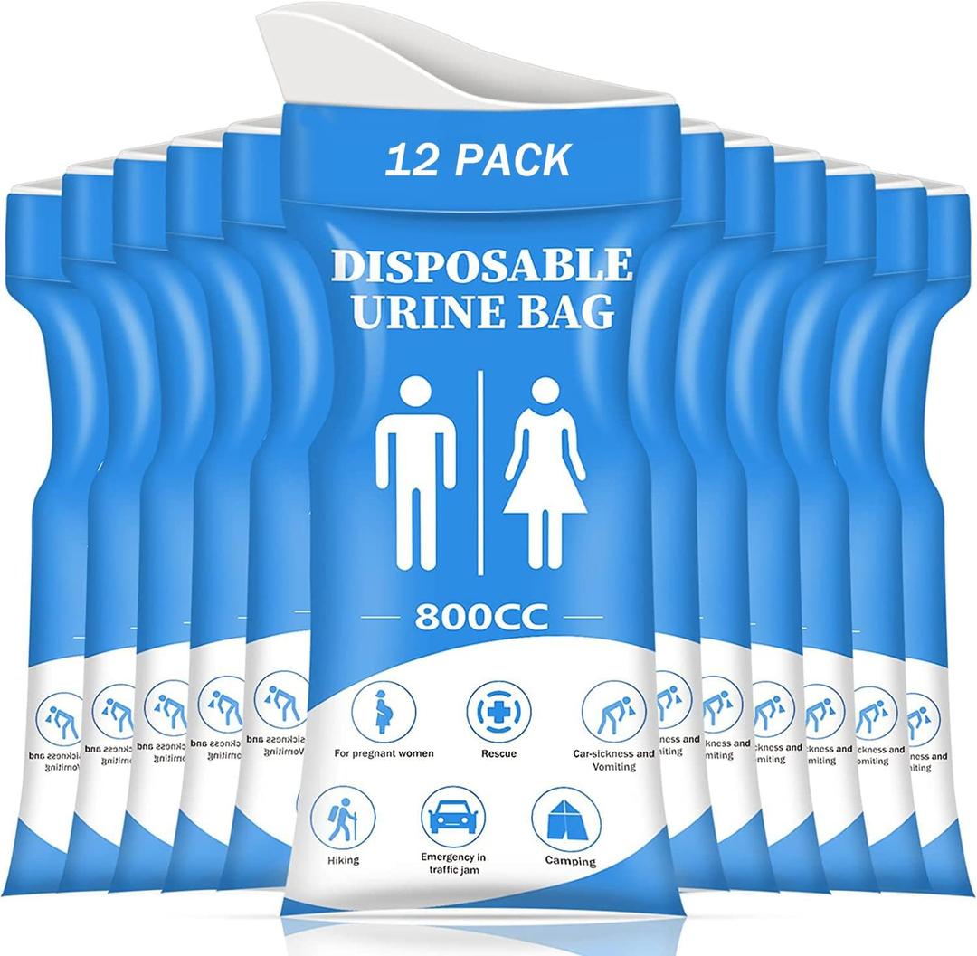 DIBBATU Disposable Urine Bag, 12 PCS Pee Bags for Travel for Women/Men, 800ML Emergency Portable Urinal Bag and Vomit Bags, Unisex Urinal Bag for Camping, Traffic Jams, Pregnant, Patient, Kids