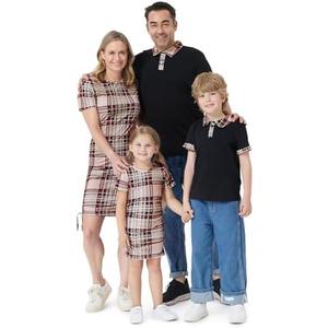 PATPAT Matching Family Outfits Mom and Me Matching Outfits Short Sleeve Round Neck Midi Shirt Dress, 3-4Y