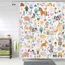 Boho Rustic Farm animals shower curtain, Colorful Kid Funny Cartoon Animal Boys Kids Shower Curtain for Bathroom, Funny Farmhouse Pig Cow Cat Set Fabric Bathroom Accessories Sets with Hooks, 70X70IN