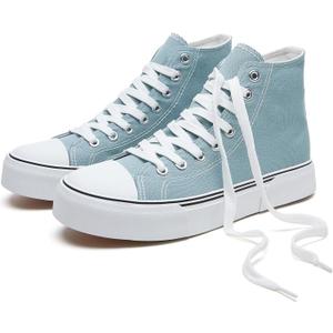 hash bubbie High Top Sneakers for Women Classic High Tops Canvas Shoes Lace up Women's Fashion Sneaker(Turquoise,US8.5W/US6.5M)