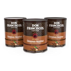 Don Francisco's Cinnamon Hazelnut Coffee Can, Medium Roast, 10 OZ, 3pk | Ideal for French Press & Drip Coffee Maker, 100% Arabica Coffee, Easy-to-Brew Ground Coffee, Freshness-Sealed Steel Can (EXP 05/05/27)