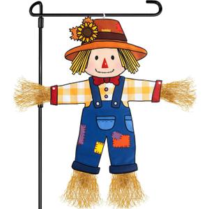 Fall Scarecrow Garden Flag Outdoor Decorations for Outside Double-Sided Printed, Yard Flags House Banner Yard Sign Autumn Winter Thanksgiving Seasonal Decoration 27x 24 Inch