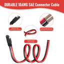 SAE Extension Cable 1FT, 10AWG Heavy Duty Pure Copper SAE Connector Quick Connect and Disconnect Wire Harness for Solar Panel, Motorcycles, Car, Truck, RVs, Tractors, ATV, Trolling Motor 2Pack