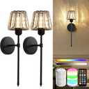 Battery Operated Crystal Wall Sconce Set of 2, Black Rechargeable Wireless Wall Sconces with Remote Dimmable 12 Colors Modes Led Wall Lights, Wall Lamp for Bedroom Living Room Hallway 2 Bulbs Included